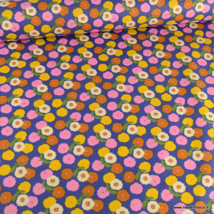 Tissu coton imprimé Pinchi Indigo motif fleurs - Oeko tex