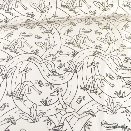 Tissu à colorier Skate motifs crocodiles et girafes - Oeko tex