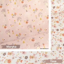Tissu coton motifs Princesses et fleurs rosée- OEKO TEX