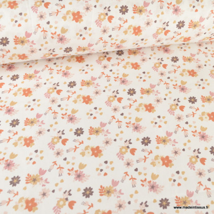 Tissu coton Yzoa motifs fleurs fond blanc - oeko tex