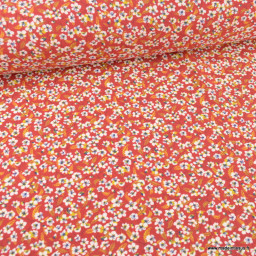 Tissu Viscose Yoko motifs petites fleurs fond rouge
