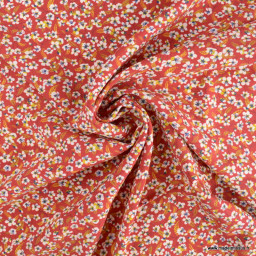 Tissu Viscose Yoko motifs petites fleurs fond rouge