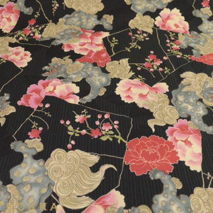 tissu-kokka-lions-et-fleurs-fond-noir-collection-japanse-lion-