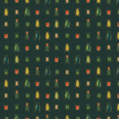 Tissu Rifle Paper motif scarabées Métalliques fond vert - collection Curio