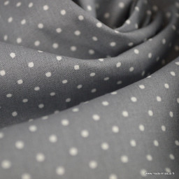 Tissu coton Enduit motifs Pois blanc fond gris -  Oeko tex