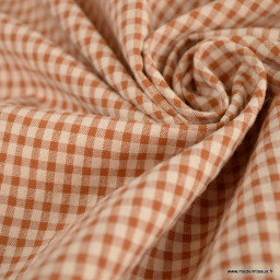 Tissu seersucker Vichy caramel et écru