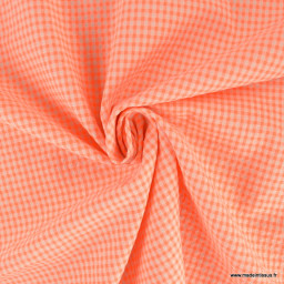 Tissu seersucker Vichy petits carreaux Orange Fluo - OEKO TEX