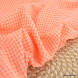 Tissu seersucker Vichy petits carreaux Orange Fluo - OEKO TEX