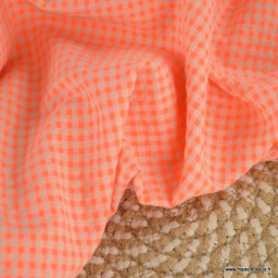 Tissu seersucker Vichy petits carreaux Orange Fluo - OEKO TEX