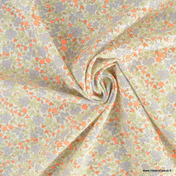 Popeline Bio & OEKO TEX motifs fleurs orange fluo