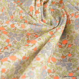 Popeline Bio & oeko tex motifs fleurs orange fluo