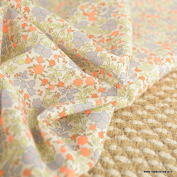 Popeline Bio & OEKO TEX motifs fleurs orange fluo