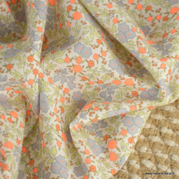 Popeline Bio & OEKO TEX motifs fleurs orange fluo