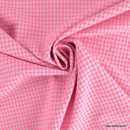Tissu seersucker Vichy petits carreaux Rose Fluo - OEKO TEX