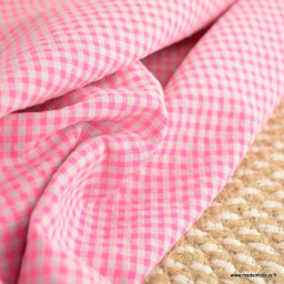 Tissu seersucker Vichy Rose Fluo