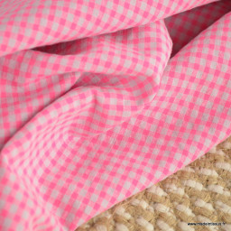 Tissu seersucker Vichy petits carreaux Rose Fluo - OEKO TEX
