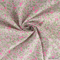 Popeline Bio & OEKO TEX motifs fleurs rose fluo