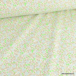 Popeline Bio & OEKO TEX motifs fleurs vert fluo