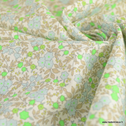 Popeline Bio & oeko tex motifs fleurs vert fluo