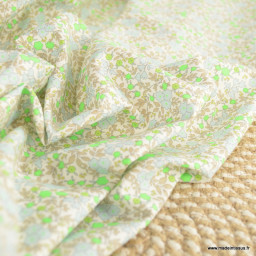 Popeline Bio & OEKO TEX motifs fleurs vert fluo