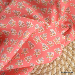 Popeline Bio & OEKO TEX motifs fleurs block print fond rose