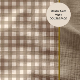 Tissu Double gaze Vichy réversible Galet et blanc cassé - oeko tex