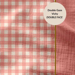 Tissu Double gaze Vichy réversible Barbapapa et blanc cassé - oeko tex