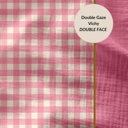 Tissu Double gaze Vichy réversible Bonbon et blanc cassé - oeko tex