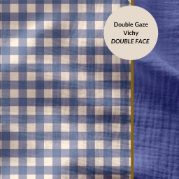 Tissu Double gaze Vichy réversible Azur et blanc cassé - oeko tex