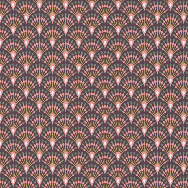 Tissu coton imprimé écailles Aubergine et rose - oeko tex