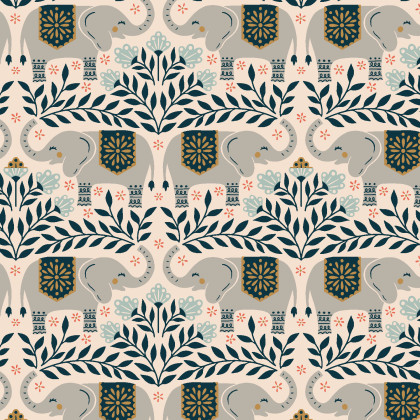 Tissu Cotton and Steel, collection Savanna motif Happy Elephants gris - oeko tex