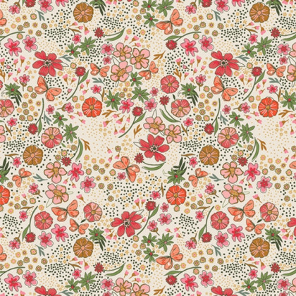 Tissu Cotton and Steel, collection Floral abundance Shine motif fleurs et papillons roses et fuchsia - oeko tex