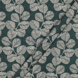 Tissu coton Enduit motifs feuillage fond vert foncé