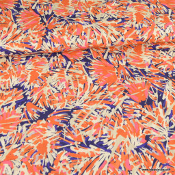 Tissu Viscose Fizia motifs graphique bleu et orange - Oeko tex