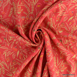 Tissu Viscose Rama motifs fleurs rose et orange - Oeko tex