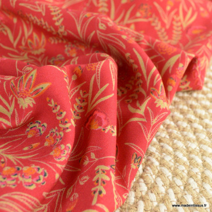 Tissu Viscose Rama motifs graphique rose et orange - Oeko tex