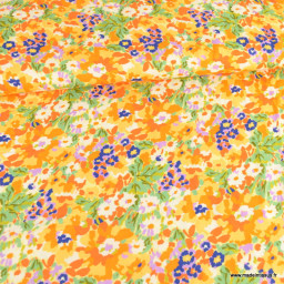 Tissu Viscose Silène motifs fleurs Orange et écru - Oeko tex