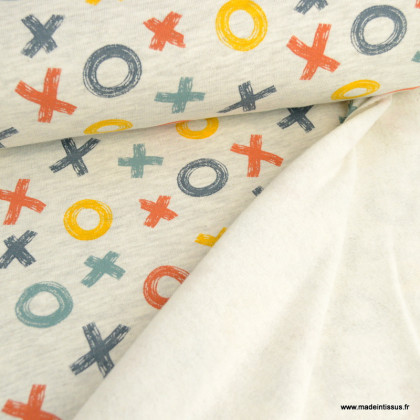1 coupon de 150 cm Tissu Poppy Sweat envers Minky motifs X&O - oeko tex