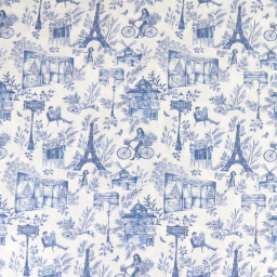 Tissu Viscose Baguette motifs Paris et Tour Eiffel bleu et blanc - Oeko tex