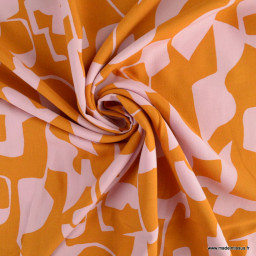 Tissu Viscose Nerida Hansen Motif graphique orange et rose - Ecovero