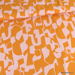 Tissu Viscose Nerida Hansen Motif graphique orange et rose - Ecovero