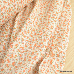 Double gaze Capri motif fleurs orange fond Ecru - oeko tex