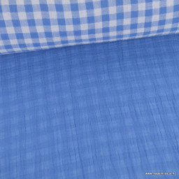 Tissu Double gaze Vichy réversible Azur et blanc cassé - OEKO TEX