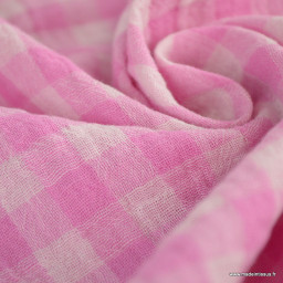 Tissu Double gaze Vichy réversible Bonbon et blanc cassé - OEKO TEX