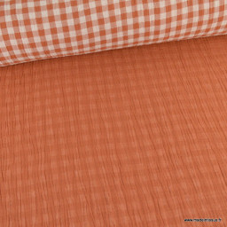 Tissu Double gaze Vichy réversible Cognac et blanc cassé - OEKO TEX