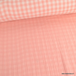 Tissu Double gaze Vichy réversible Barbapapa et blanc cassé - OEKO TEX