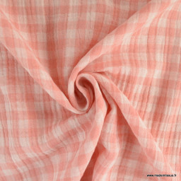 Tissu Double gaze Vichy réversible Barbapapa et blanc cassé - OEKO TEX