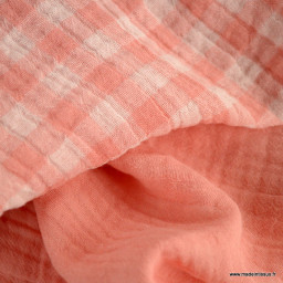 Tissu Double gaze Vichy réversible Barbapapa et blanc cassé - oeko tex