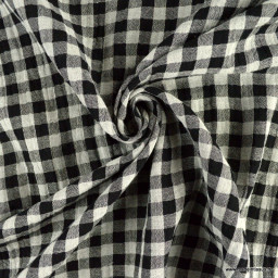 Tissu Double gaze Vichy réversible Noir et blanc cassé - OEKO TEX