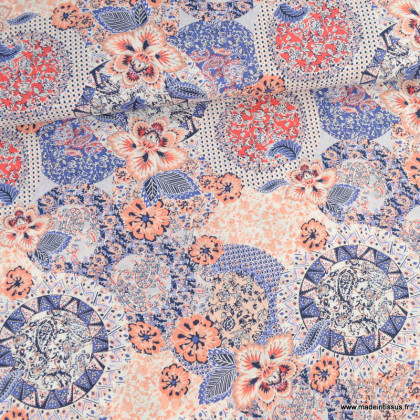 1 coupon de 79 cm Tissu voile de coton motif floral parme